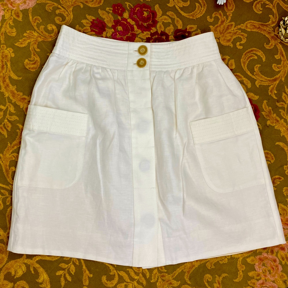 J Crew Dorrie Linen Blend Lined Button Front Short Above Knee Skirt Cream Size 4